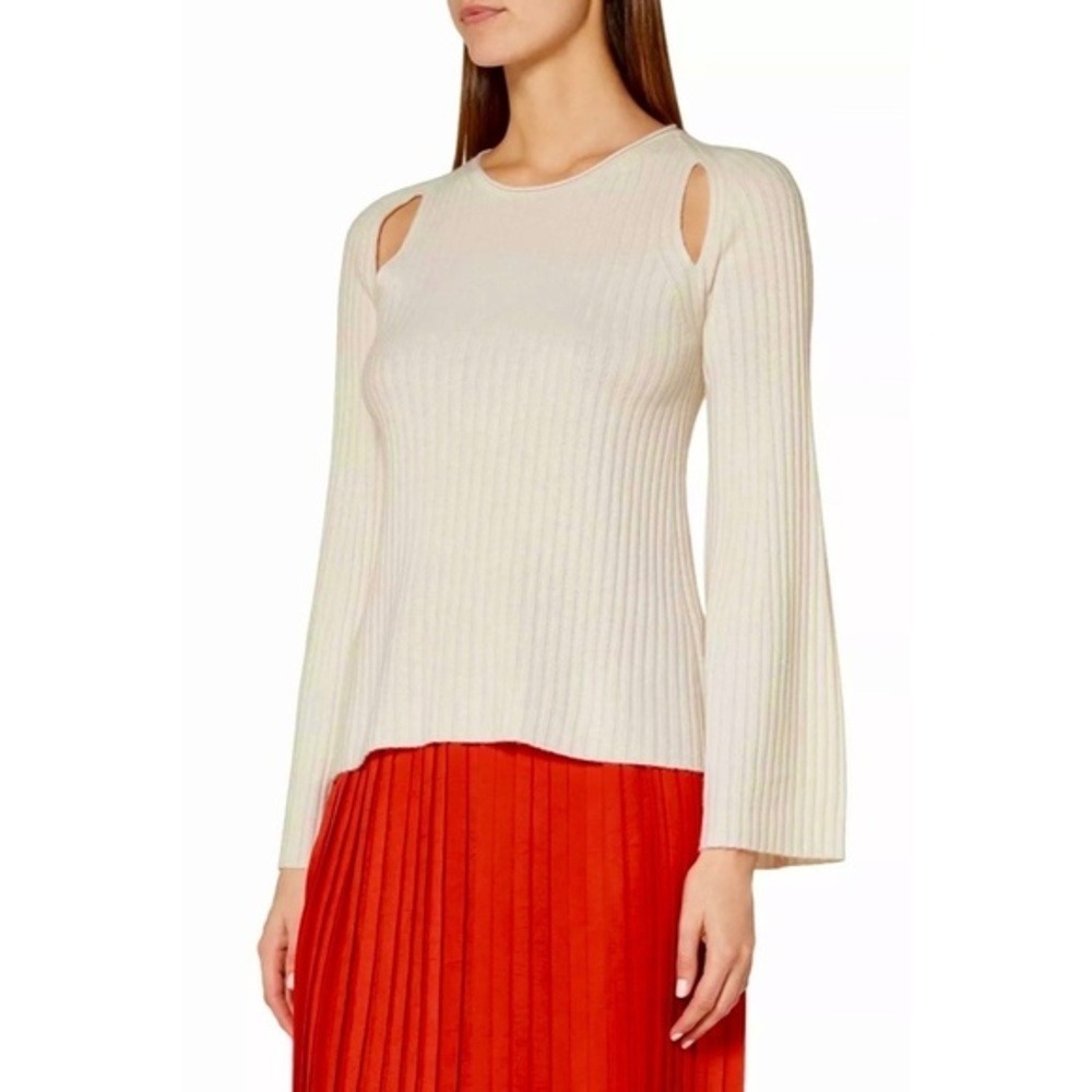 VINCE Cashmere Ribbed Cutout Slit Shoulder Pullover Flare Sleeves Knitwear Small